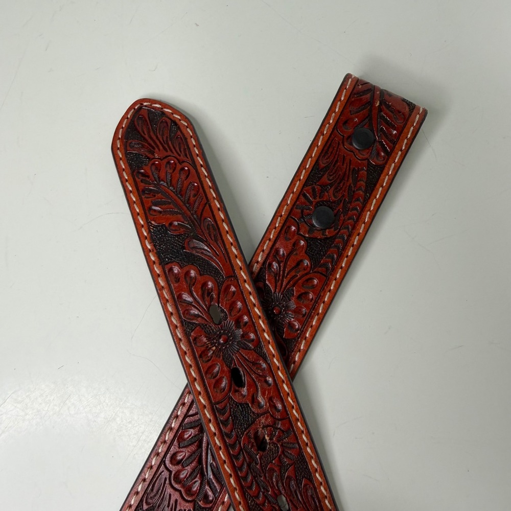 Unbranded Leather Belt Strap Unisex Brown Floral Tooled Western Boho 28